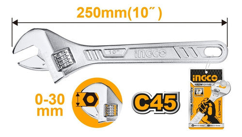 Llave Francesa Ajustable Ingco 250mm/10''