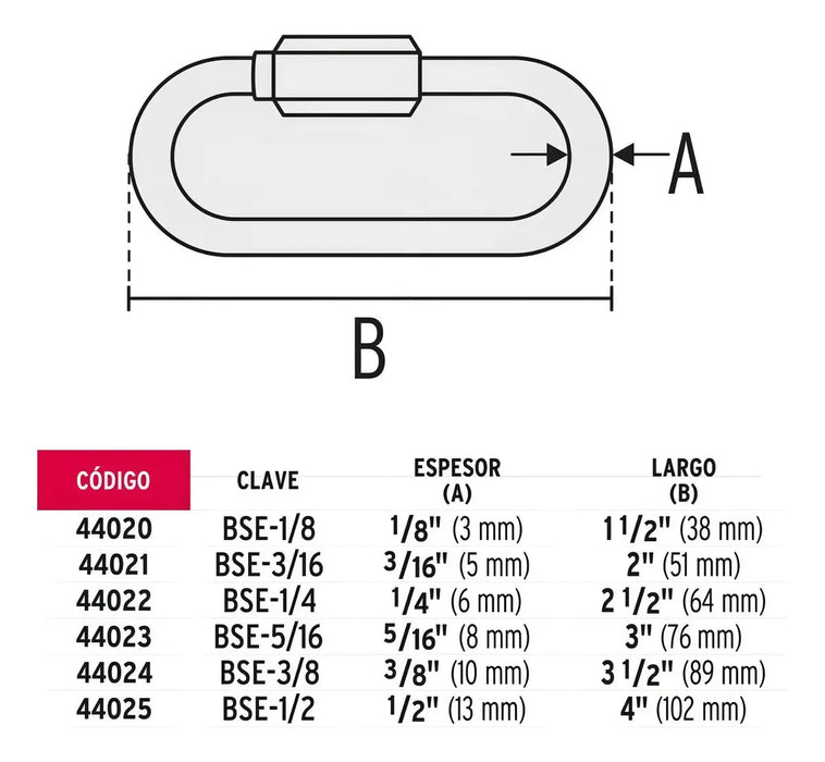 Bandola Acero 3/16'' Seguro Fiero