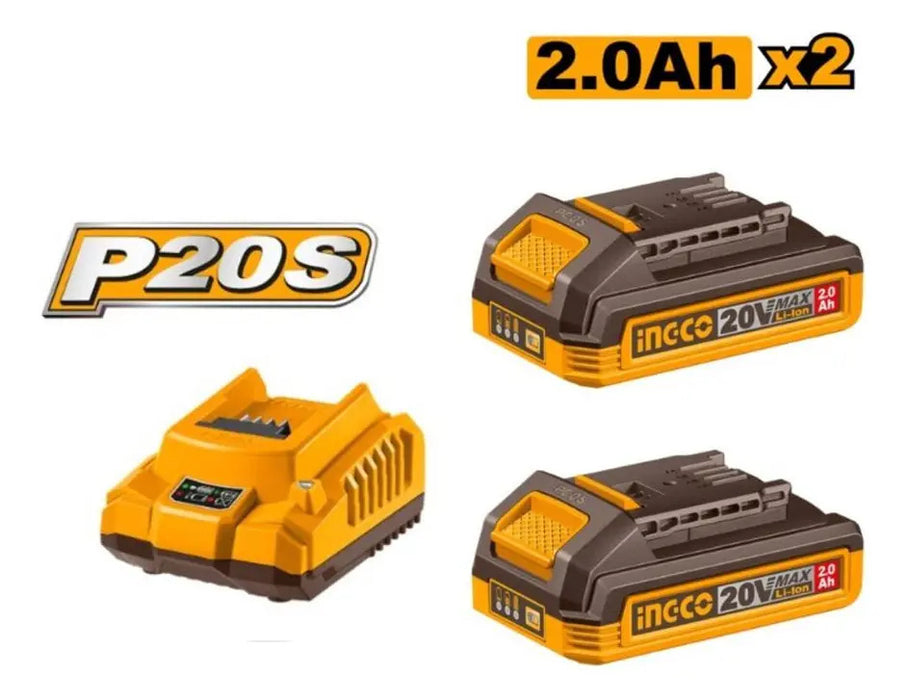 Set Cargador Rápido Ingco + 2 Baterías 2amp 20v