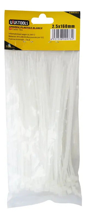 Amarra Plástica Blanca 2.5 x 160 mm