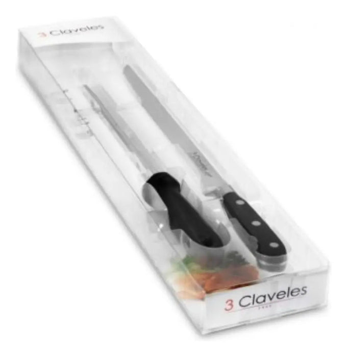 Set Cuchillo Jamonero 25cm Y Chaira 3 Claveles Forge 1700 Negro