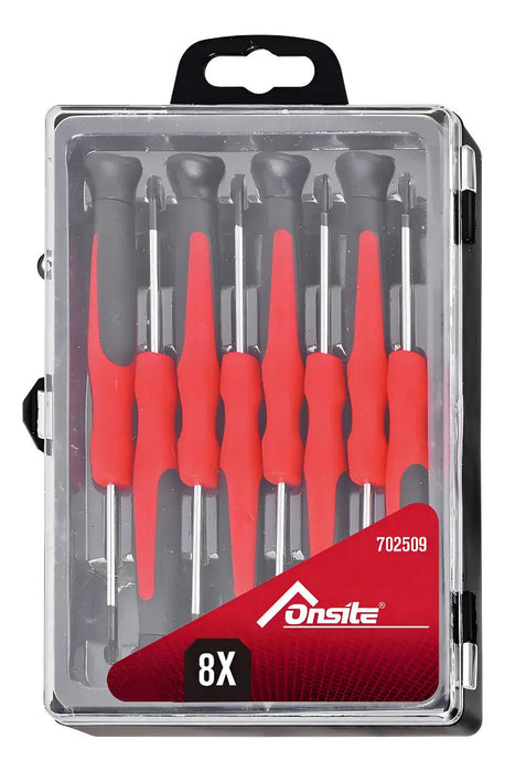 Set de 8 Piezas Atornillador Precisión Mango Ergonómico Goma Puntas Planas Estrella
