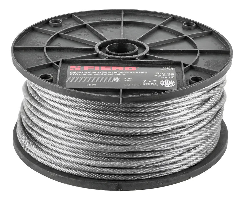 Cable Rígido de Acero 1/8 Recubierto PVC 7x7 75 M