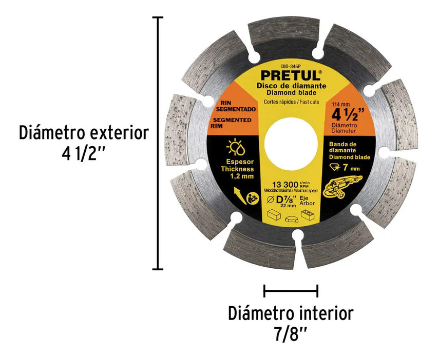 Disco Diamante Rin Segmentado 4-1/2'' Pretul
