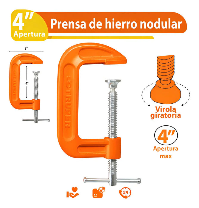 Prensa Tipo C 4'' de Hierro Nodular