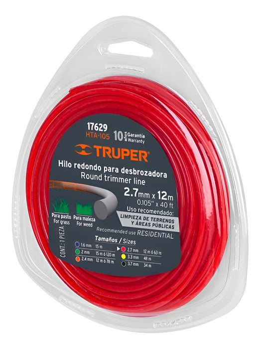 Hilo Desbrozadora Truper HTA-105 2.7mm x 12m Rojo