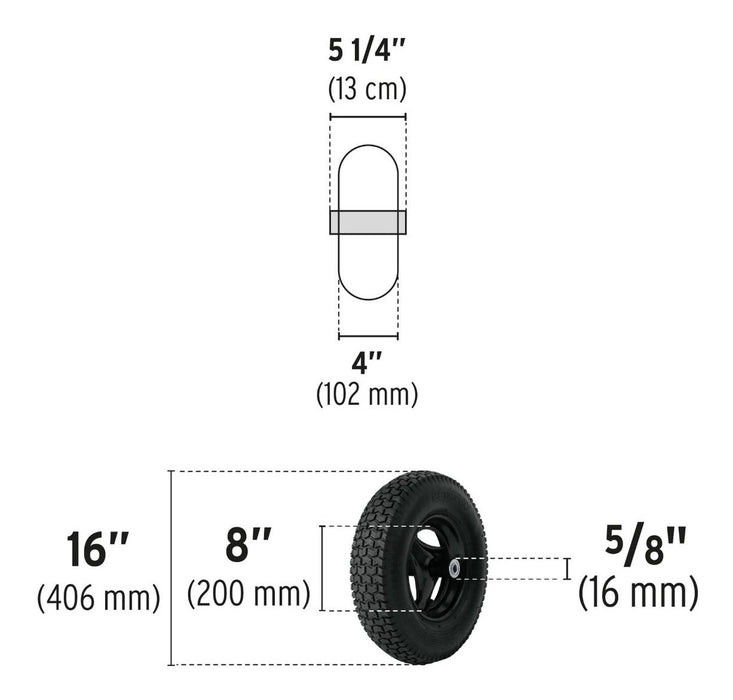 Llanta Reforzada 16" con Rin, Eje y Baleros para Carretilla