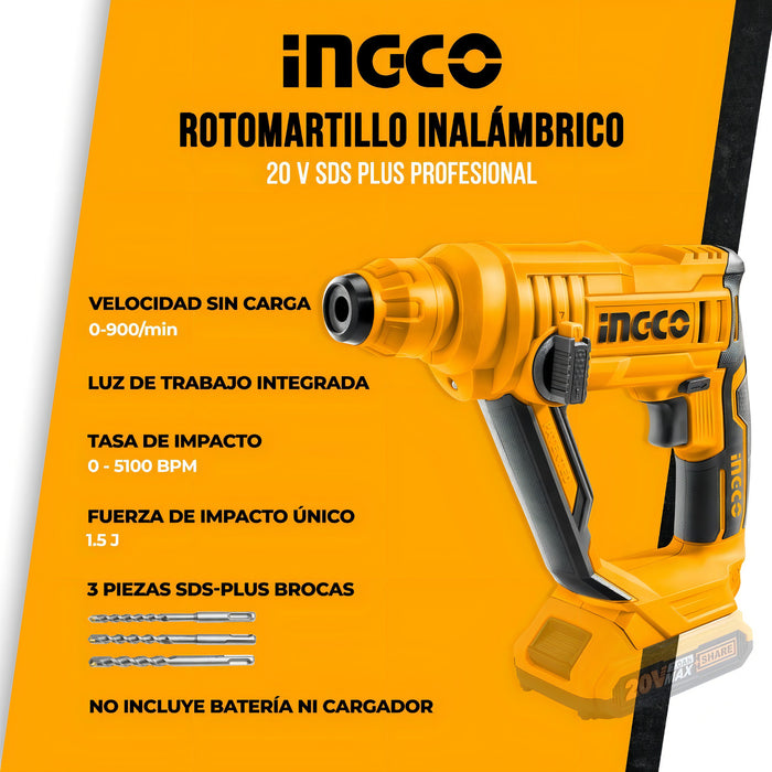 Rotomartillo Electroneumático Ingco P20s Crhli1601 Inalámbrico Amarillo 110w
