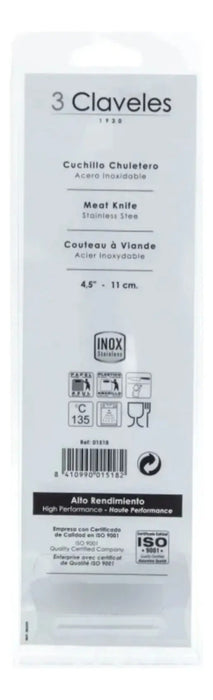 Cuchillo Tres Claveles Inox Dentado Chuletero 11 Cm