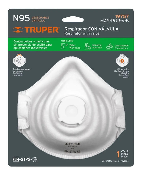 Respirador N95 con Válvula para Polvos y Partículas
