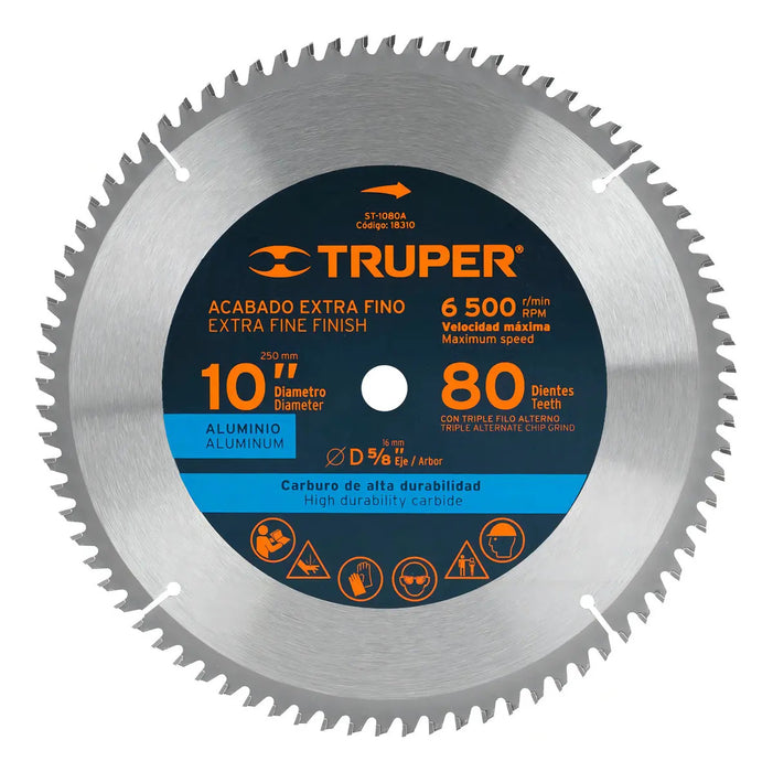 Disco 10'' Sierra Aluminio 5/8 80 Dientes Carburo Truper