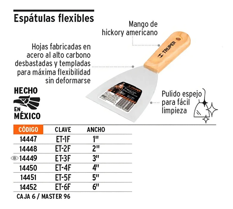 Espátula Flexible, Mango De Madera, 4''