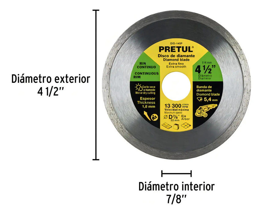 Disco 4.5'' Diamante Corte Loseta Marmol Azulej Pretul