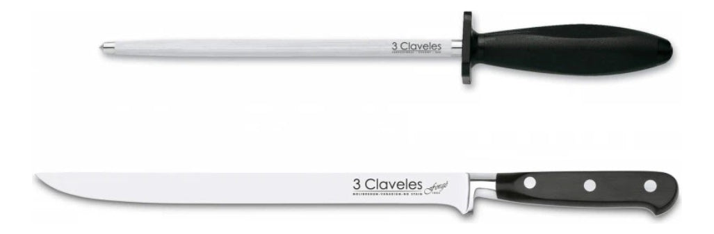 Set Cuchillo Jamonero 25cm Y Chaira 3 Claveles Forge 1700 Negro