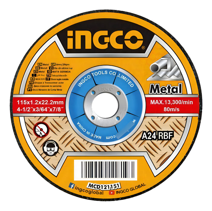 Disco Corte Metal 1.2mm 4 1/2'' Ingco 25 Unid. Acero Inox.