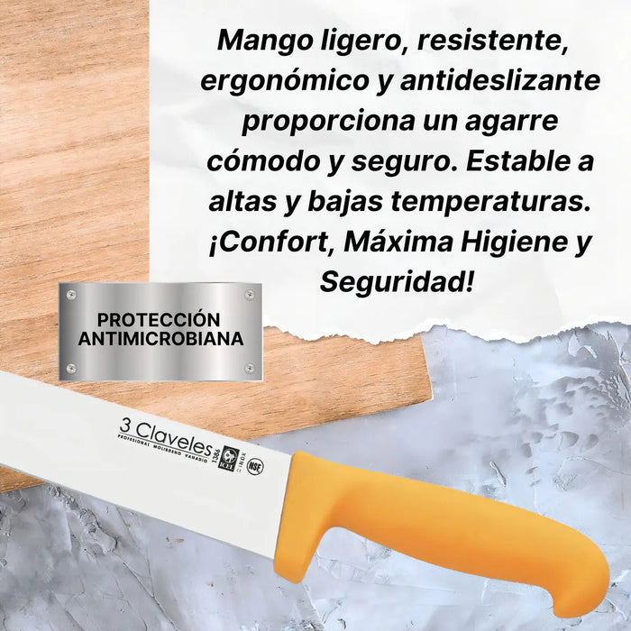 Cuchillo Profesional 3 Claveles Carnicero Angosto 25cm Acero Color Amarillo