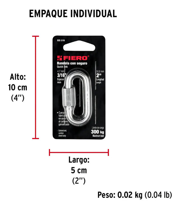 Bandola Acero 3/16'' Seguro Fiero