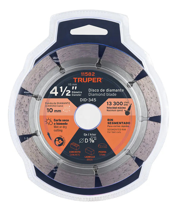 Disco Diamante Segmentado 4.5'' Concreto Piedra Truper DID-345