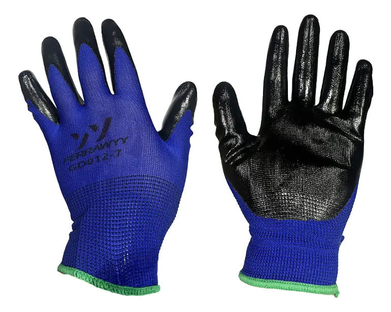 Guante Tela+Goma Azul Negro 7"