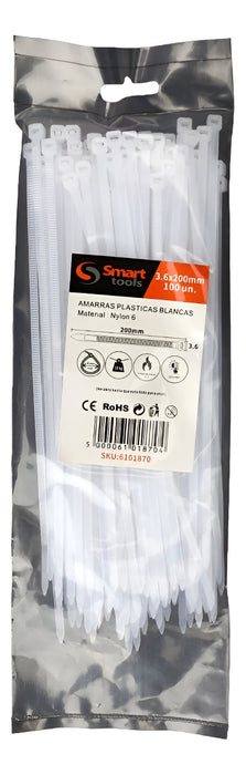 Pack Amarra Plástica Blanca 3.6 X 200mm De 100u