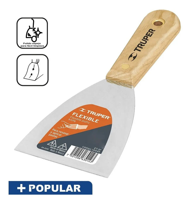 Espátula Acero Flexible Mgo. Madera 2'' Truper