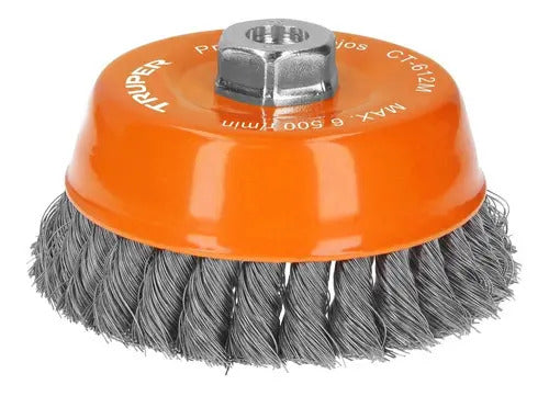 Carda Copa 5" Alambre Trenzado Fino, Eje M14, Truper