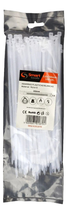 Amarra Plástica Blanca 4.8 x 300mm (100 unidades)