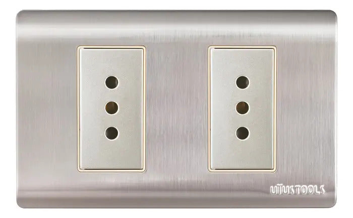 Tomacorriente Doble 10A Emp Acero-Inox Curva