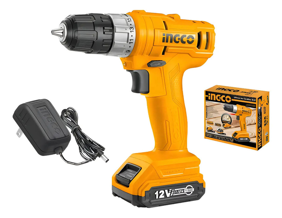 Taladro Atornillador Inalámbrico 12V con Batería y Cargador Ingco