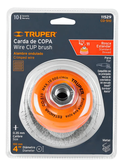 Carda De Copa Alambre Ondulado 4' Para Esmeril Truper