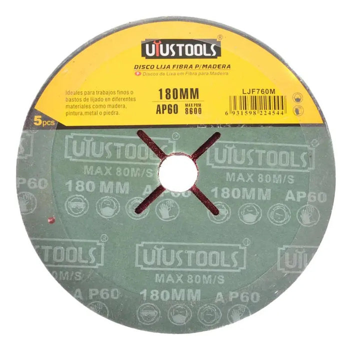 Set 5 Un Disco Lija Fibra P/madera 7" #60