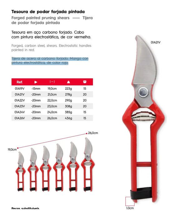 Tijera Podar Forjada 23 Cms. Rojo