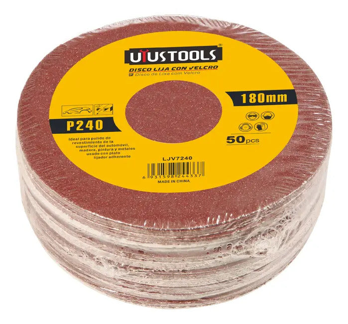 Set 50 Un Disco Lija Con Velcro 7" #240
