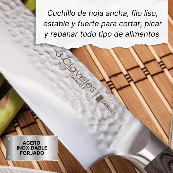 Cuchillo 3 Claveles Sakura Hoja De 20cm Acero Inox Forjada
