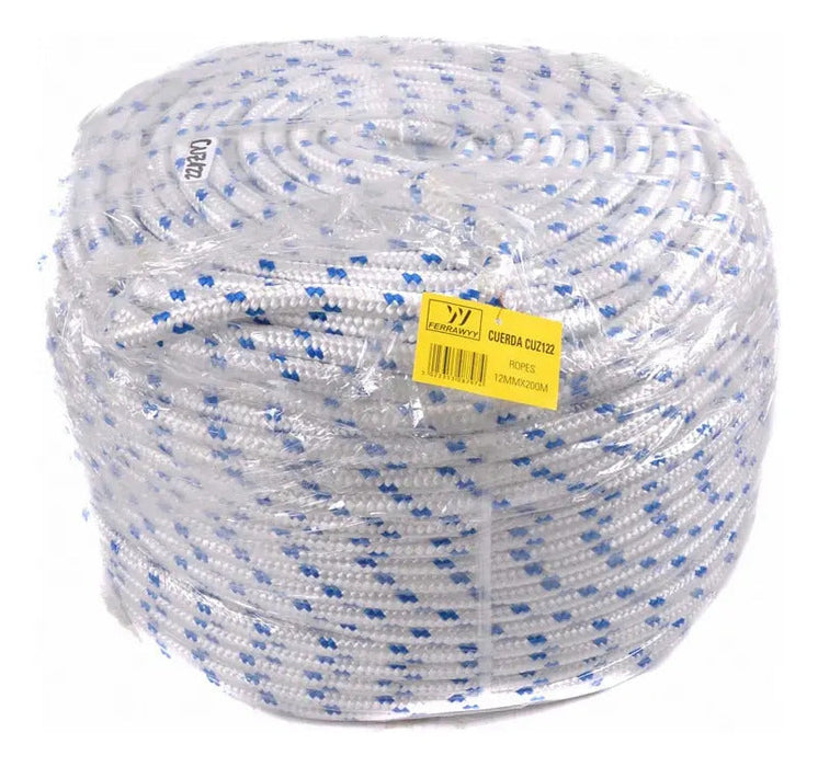 Cuerda Trenzada 16 Hilos Blanco/Azul 12mm x 200m