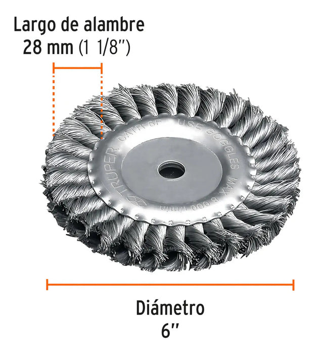 Carda Esmeril Trenzada 6'' X 5/8'' Fina Truper