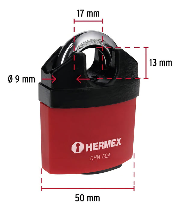 Candado Seguridad 50mm Anti Corte Hermex Rojo